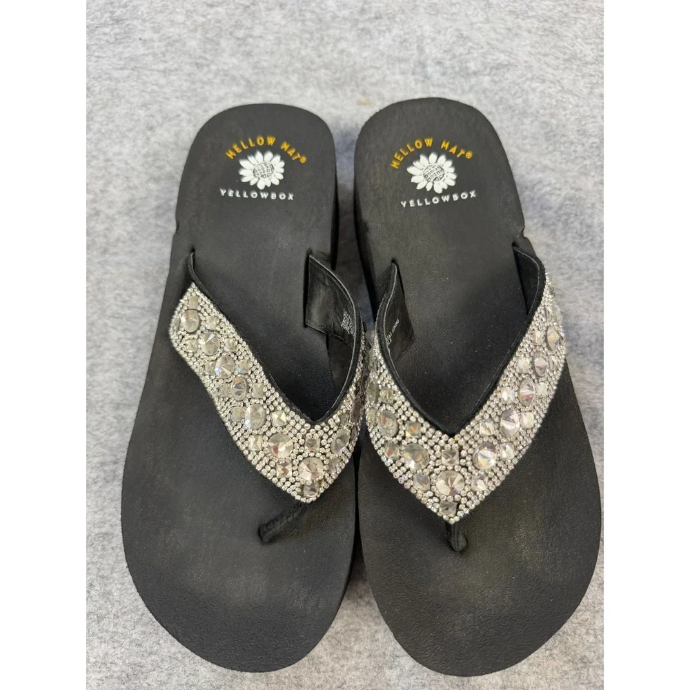 Yellow Box 9M Wedge Flip Flops Gray Sparkle Rhinestone Jewel Embellished Sandals - Picture 2 of 6